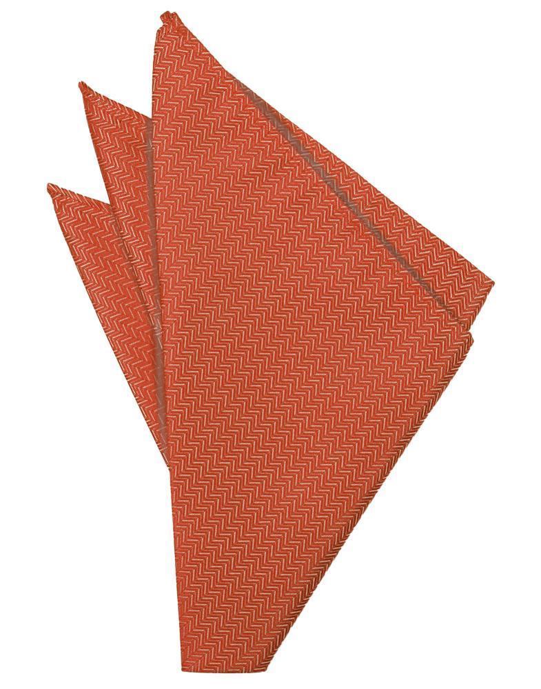 Cardi Persimmon Herringbone Pocket Square